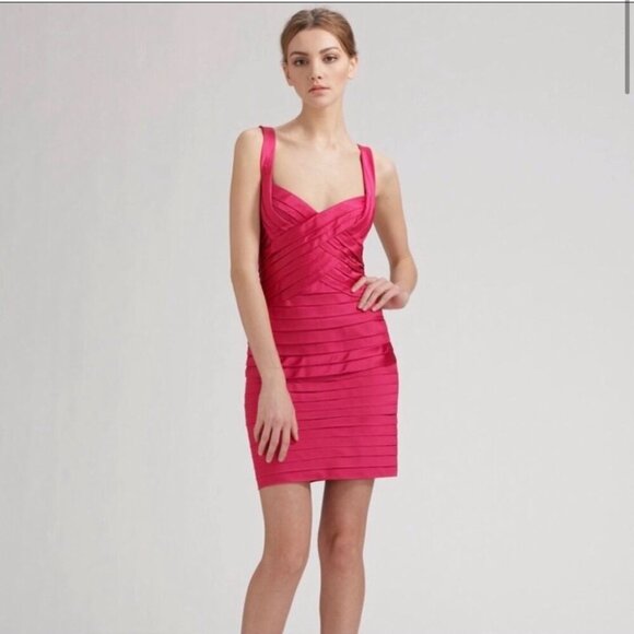 BCBGMAXAZRIA • Vintage Y2K Begonia Hot Pink Formal Bodycon Mini Dress | Size 0 - Picture 2 of 9